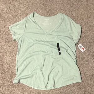 Topshop Light Green V-Neck Short Sleeve Tee